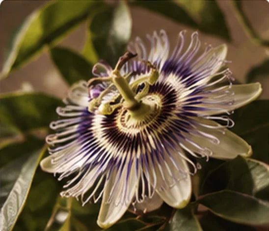 Illustrative close-up of a passionflower blossom