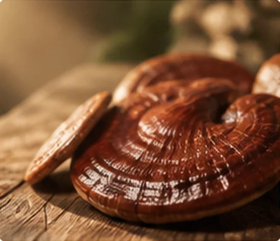 Illustrative still life of reishi mushrooms